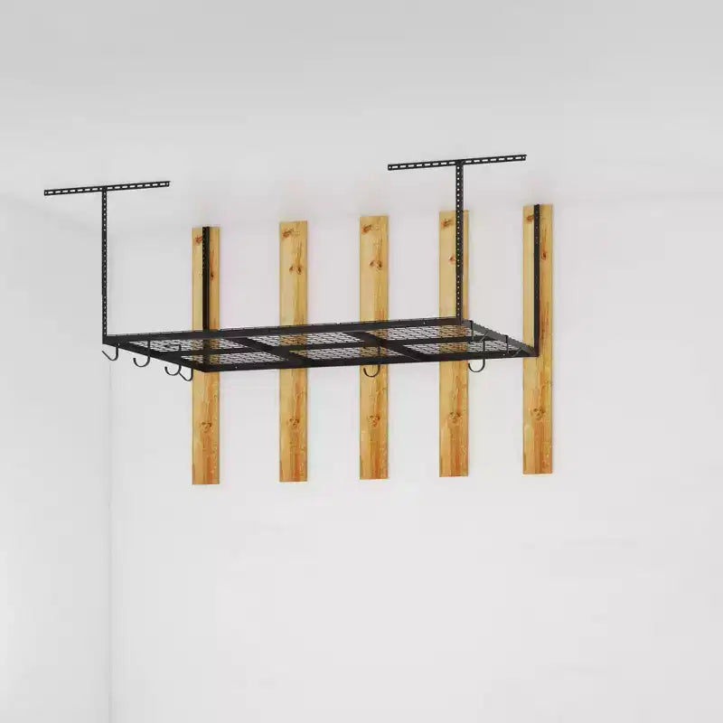 Étagère de rangement de plafond de garage suspendue 3'x6' avec 8 crochets - Noir