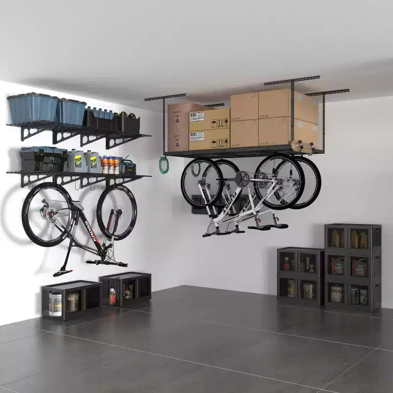 Étagère de rangement de plafond de garage suspendue 3'x6' avec 8 crochets - Noir