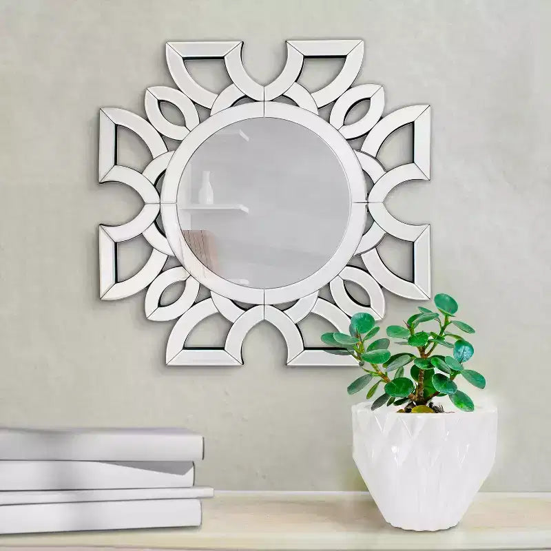 Miroir mural rond à motif de coupe symétrique de 19,75 po