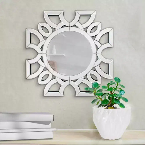 Miroir mural rond à motif de coupe symétrique de 19,75 po