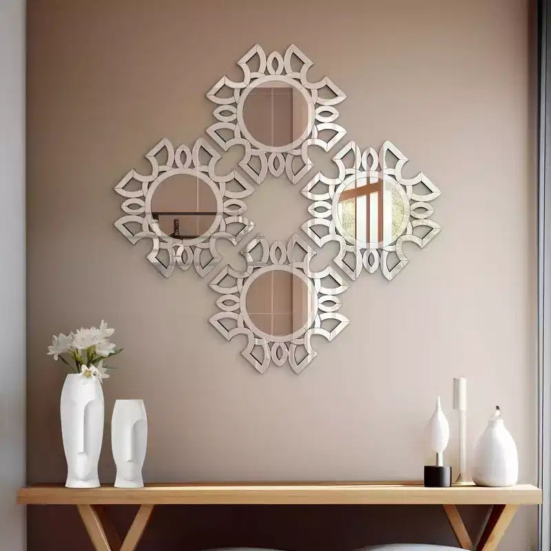 Miroir mural rond à motif de coupe symétrique de 19,75 po