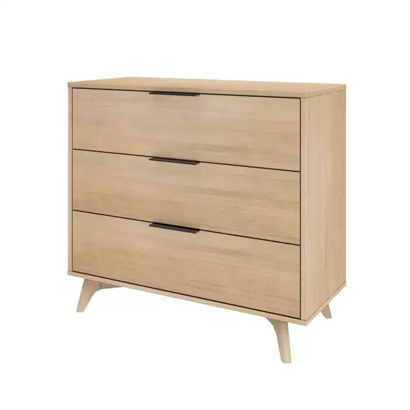 Commode 3 tiroirs en pin massif avec poignées en laiton