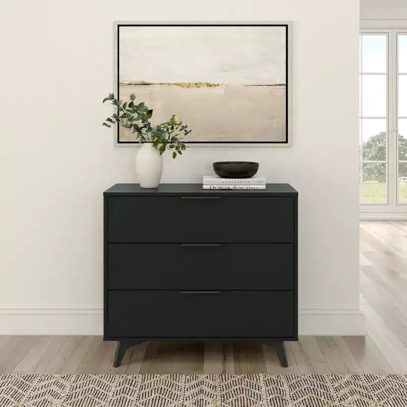 Commode 3 tiroirs en pin massif avec poignées en laiton