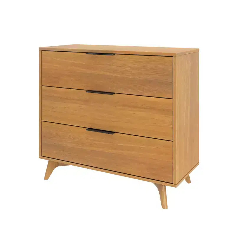 Commode 3 tiroirs en pin massif avec poignées en laiton