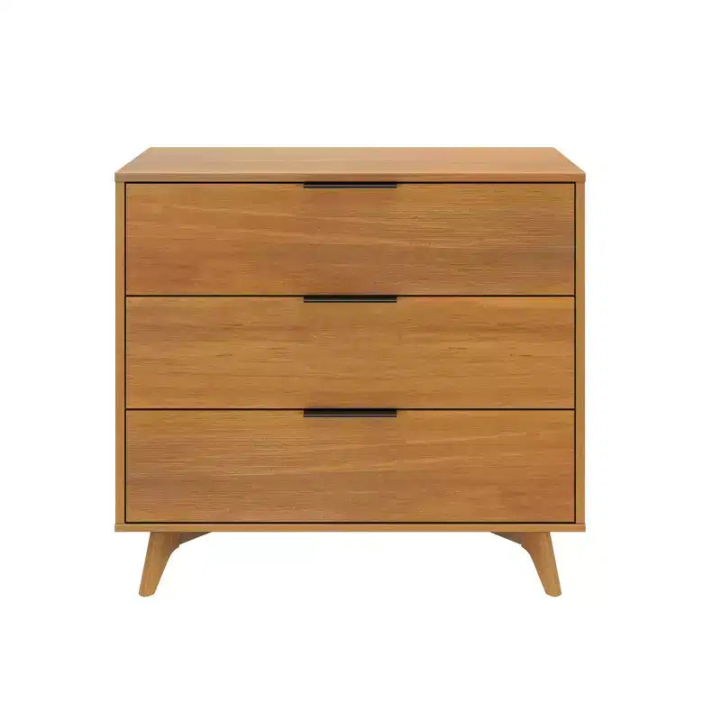 Commode 3 tiroirs en pin massif avec poignées en laiton