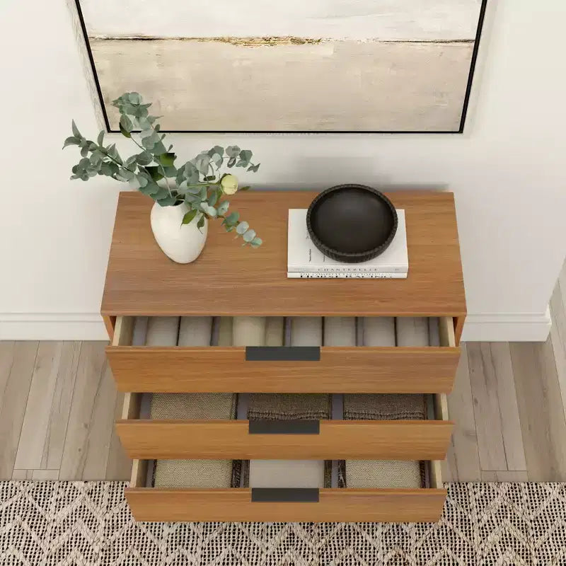 Commode 3 tiroirs en pin massif avec poignées en laiton