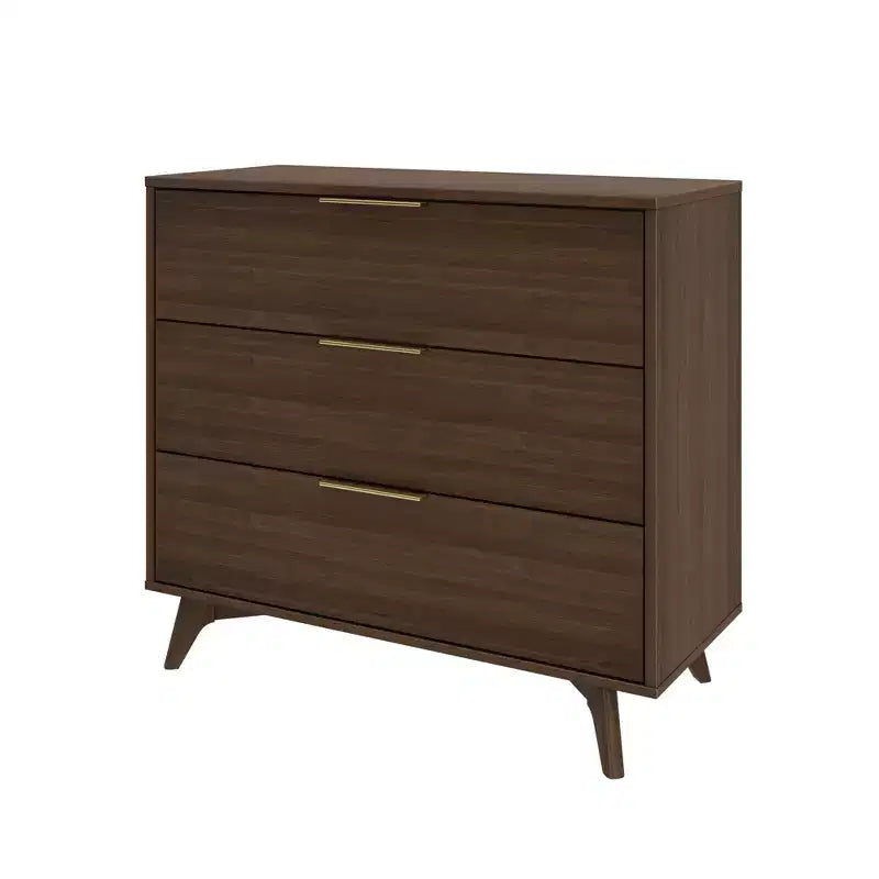 Commode 3 tiroirs en pin massif avec poignées en laiton