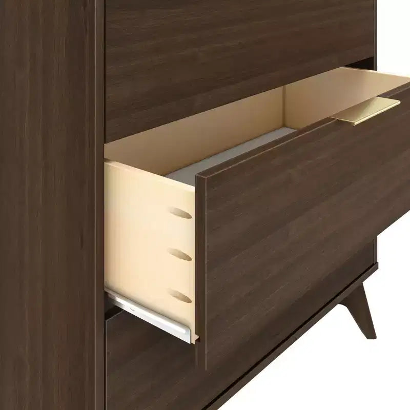 Commode 3 tiroirs en pin massif avec poignées en laiton