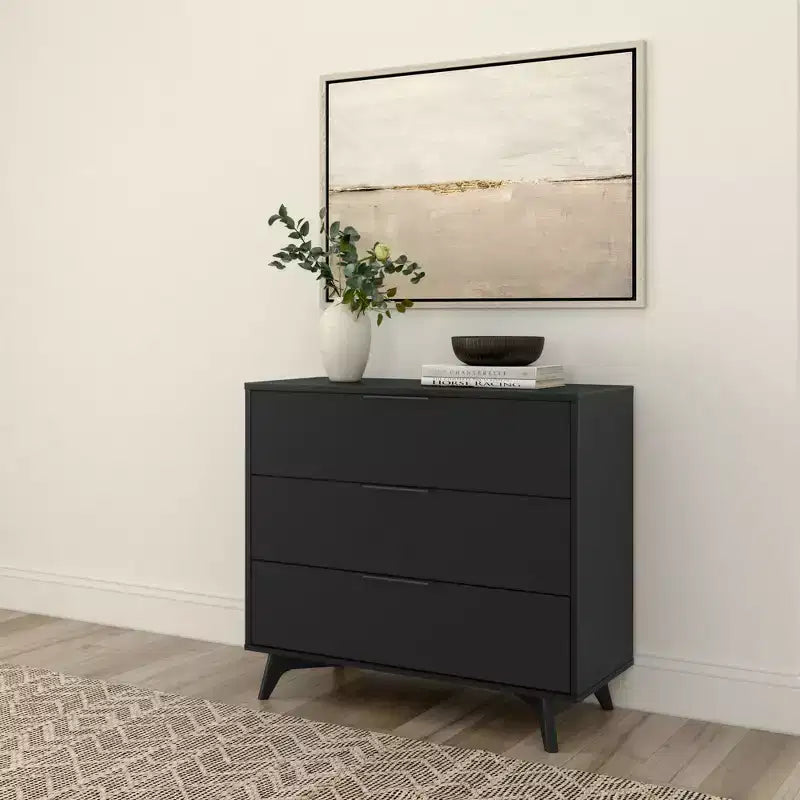 Commode 3 tiroirs en pin massif avec poignées en laiton