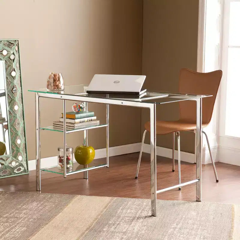 Bureau en chrome et verre trempé – Anthracite | 120 cm (47,25 po) L