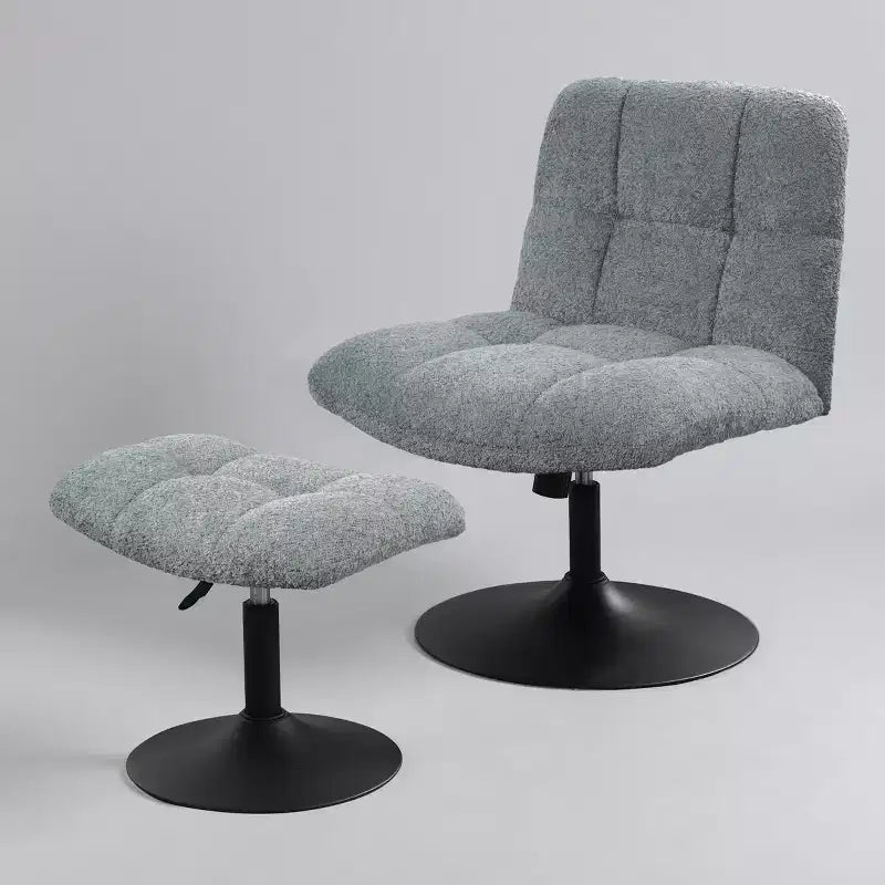 Fauteuil d'appoint pivotant en tissu de lin avec ottoman – Structure en bois et métal