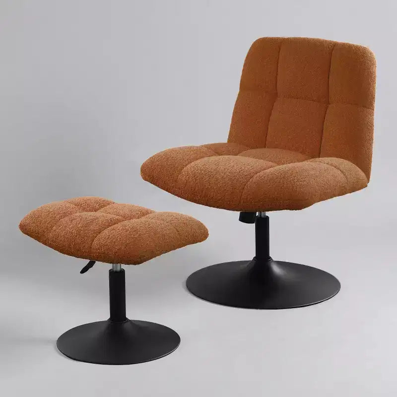 Fauteuil d'appoint pivotant en tissu de lin avec ottoman – Structure en bois et métal