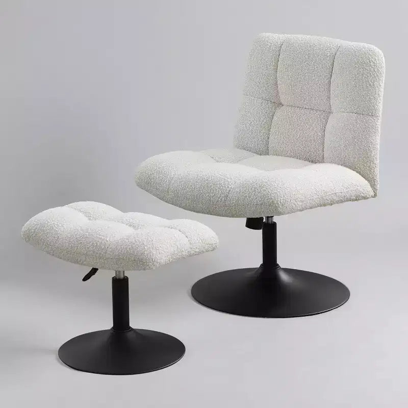 Fauteuil d'appoint pivotant en tissu de lin avec ottoman – Structure en bois et métal