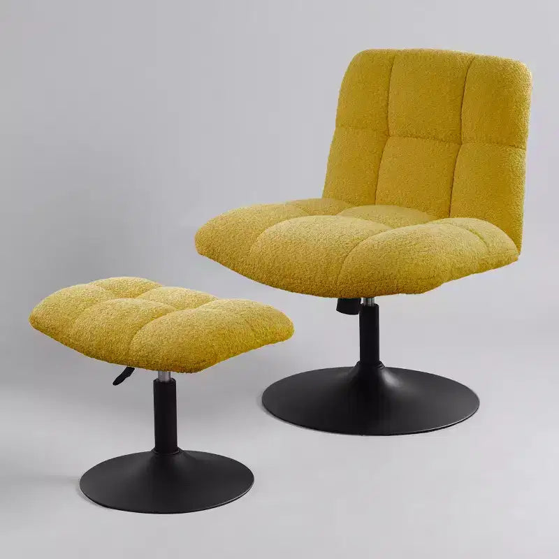 Fauteuil d'appoint pivotant en tissu de lin avec ottoman – Structure en bois et métal