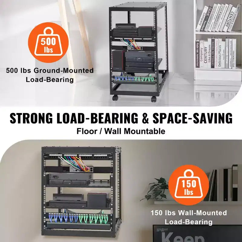 Armoire serveur ouverte 20U avec 2 étagères et 4 roulettes - Profondeur réglable de 23 à 40 pouces