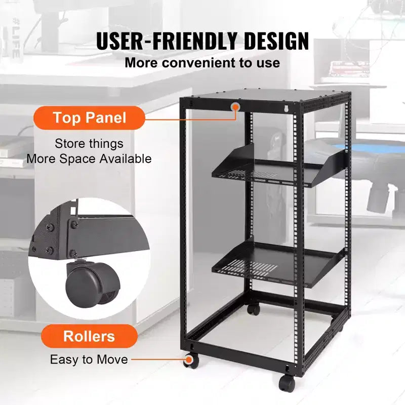 Armoire serveur ouverte 20U avec 2 étagères et 4 roulettes - Profondeur réglable de 23 à 40 pouces