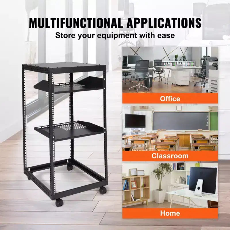 Armoire serveur ouverte 20U avec 2 étagères et 4 roulettes - Profondeur réglable de 23 à 40 pouces