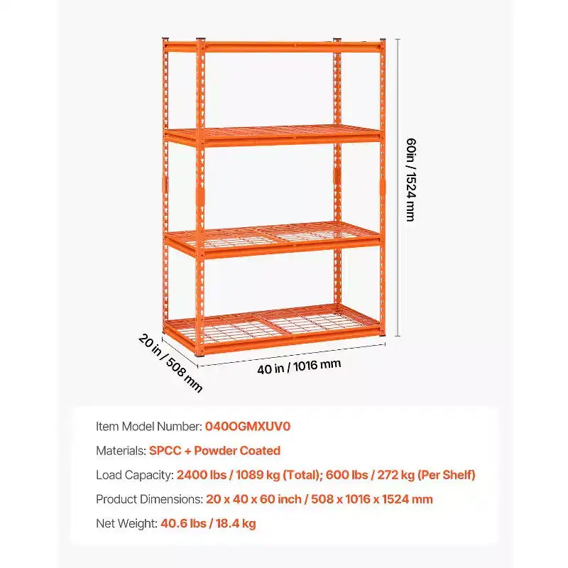 Étagères de rangement robustes pour garage à 4 niveaux, 2 400 lb - 20"P x 40"L x 60"H