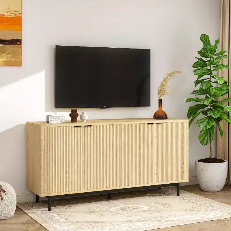 Buffet enfilade 147 cm avec étagères réglables et 4 portes – Noir/Naturel