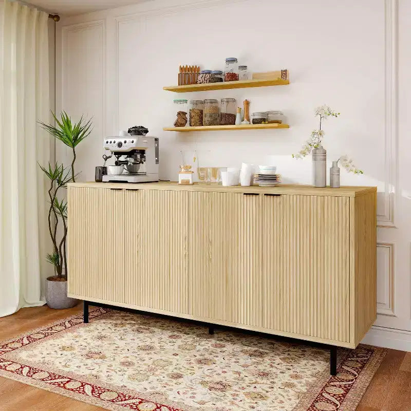 Buffet enfilade 147 cm avec étagères réglables et 4 portes – Noir/Naturel