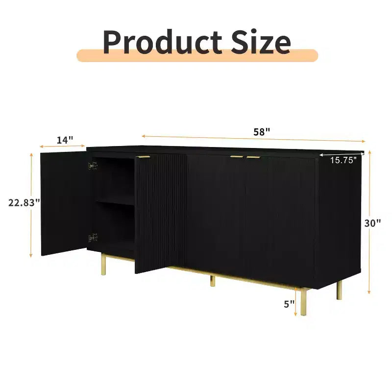 Buffet enfilade 147 cm avec étagères réglables et 4 portes – Noir/Naturel
