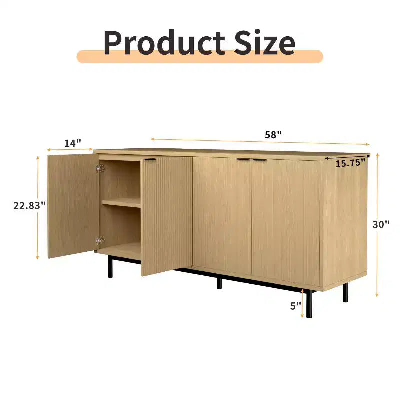 Buffet enfilade 147 cm avec étagères réglables et 4 portes – Noir/Naturel