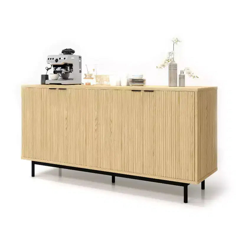 Buffet enfilade 147 cm avec étagères réglables et 4 portes – Noir/Naturel