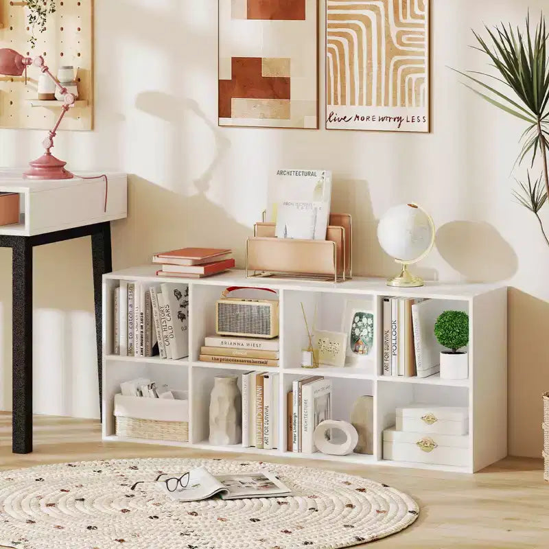 Bibliothèque de 8 cubes avec 2 kits anti-basculement - Brun rustique/Blanc