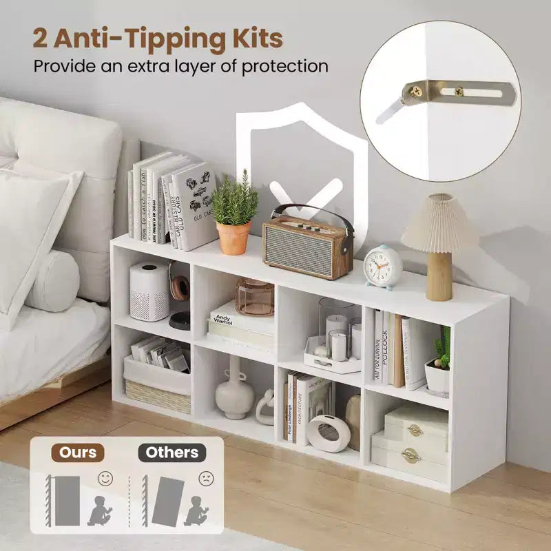 Bibliothèque de 8 cubes avec 2 kits anti-basculement - Brun rustique/Blanc