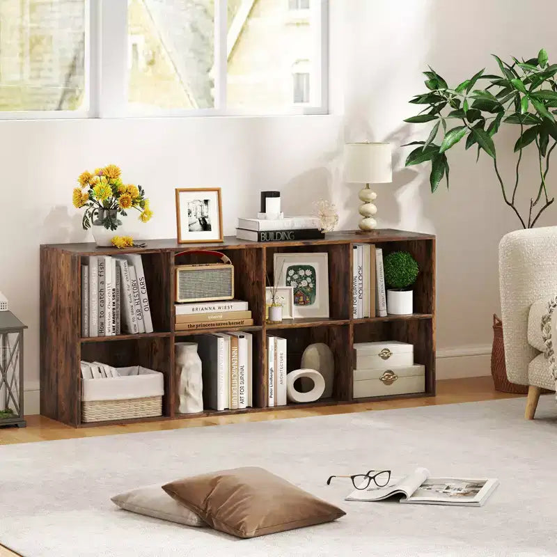Bibliothèque de 8 cubes avec 2 kits anti-basculement - Brun rustique/Blanc