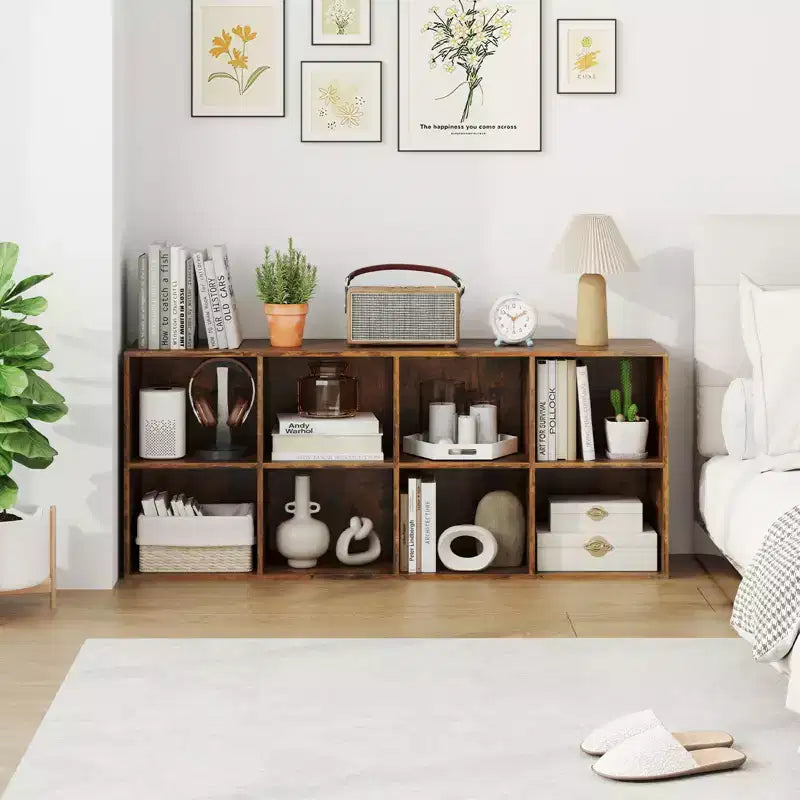 Bibliothèque de 8 cubes avec 2 kits anti-basculement - Brun rustique/Blanc