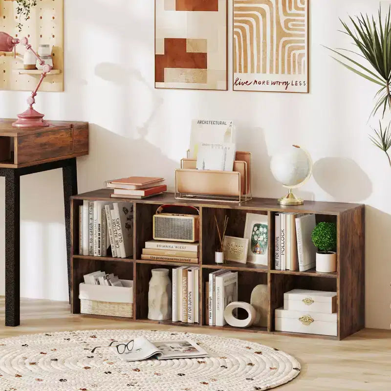 Bibliothèque de 8 cubes avec 2 kits anti-basculement - Brun rustique/Blanc