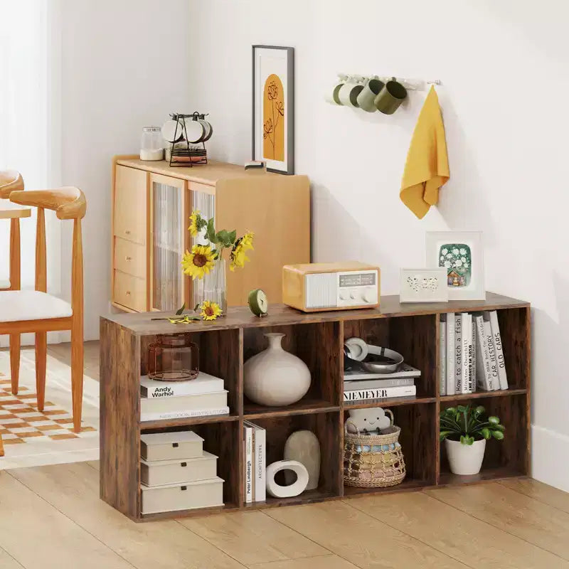 Bibliothèque de 8 cubes avec 2 kits anti-basculement - Brun rustique/Blanc