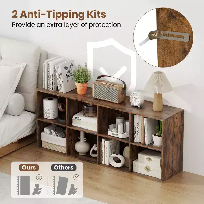 Bibliothèque de 8 cubes avec 2 kits anti-basculement - Brun rustique/Blanc
