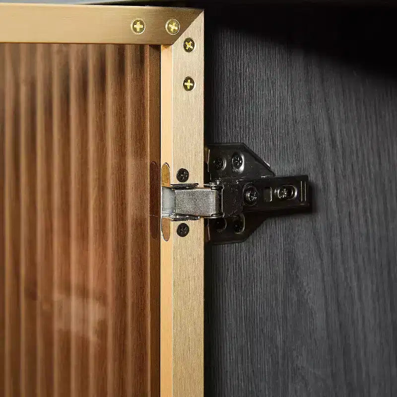 Meuble TV ondulé de 64 po avec lumières LED et armoire en verre trempé - Noir