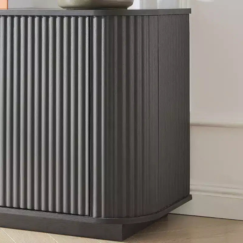 Meuble TV ondulé de 64 po avec lumières LED et armoire en verre trempé - Noir