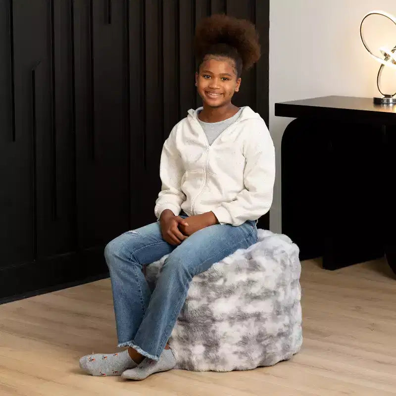 Pouf rond en fausse fourrure