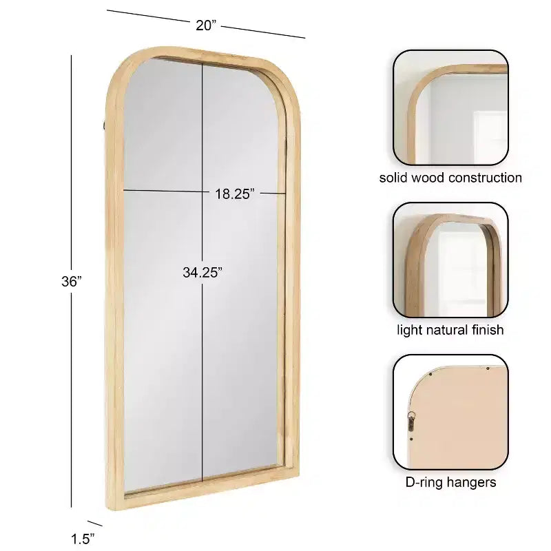 Miroir mural arche encadré de bois