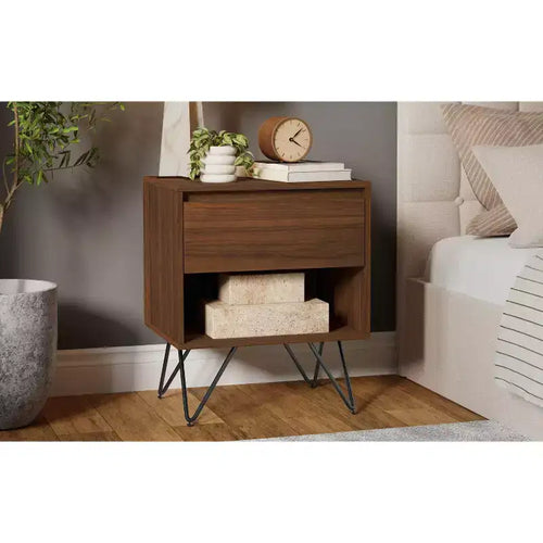 Table de chevet moderne industrielle de 50,8 cm de large en noyer