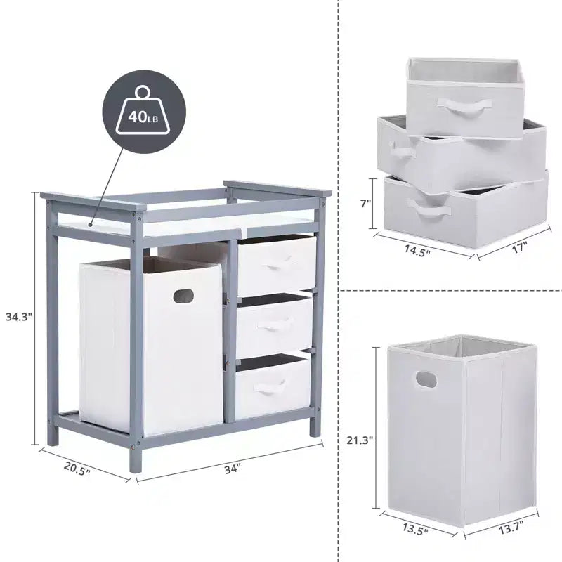 Commode à Langer avec 3 Tiroirs et Panier à Linge