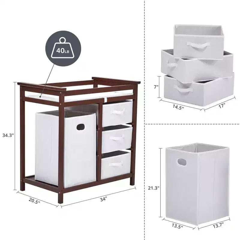 Commode à Langer avec 3 Tiroirs et Panier à Linge
