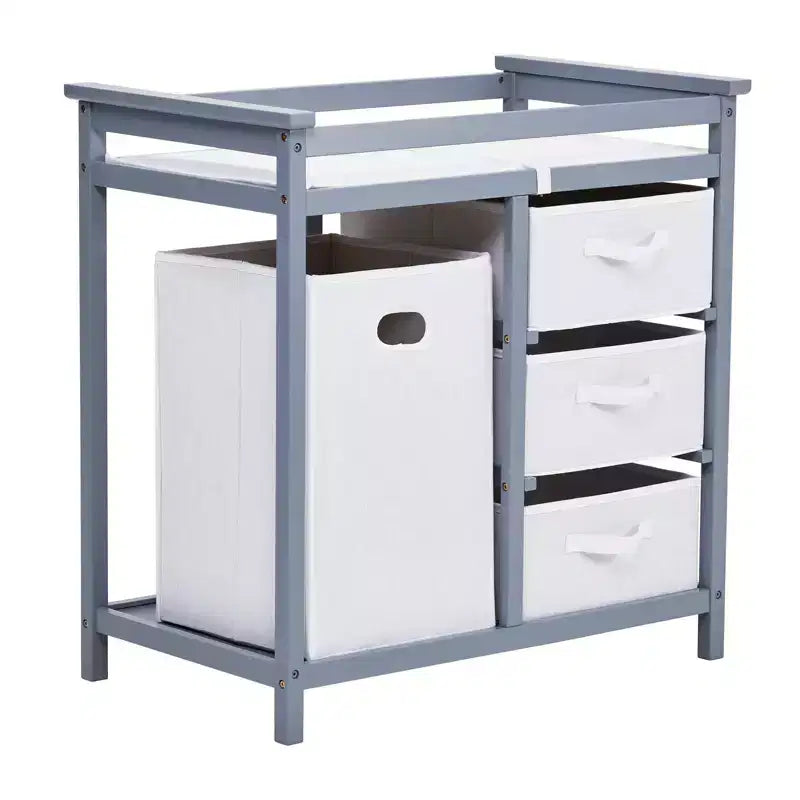 Commode à Langer avec 3 Tiroirs et Panier à Linge