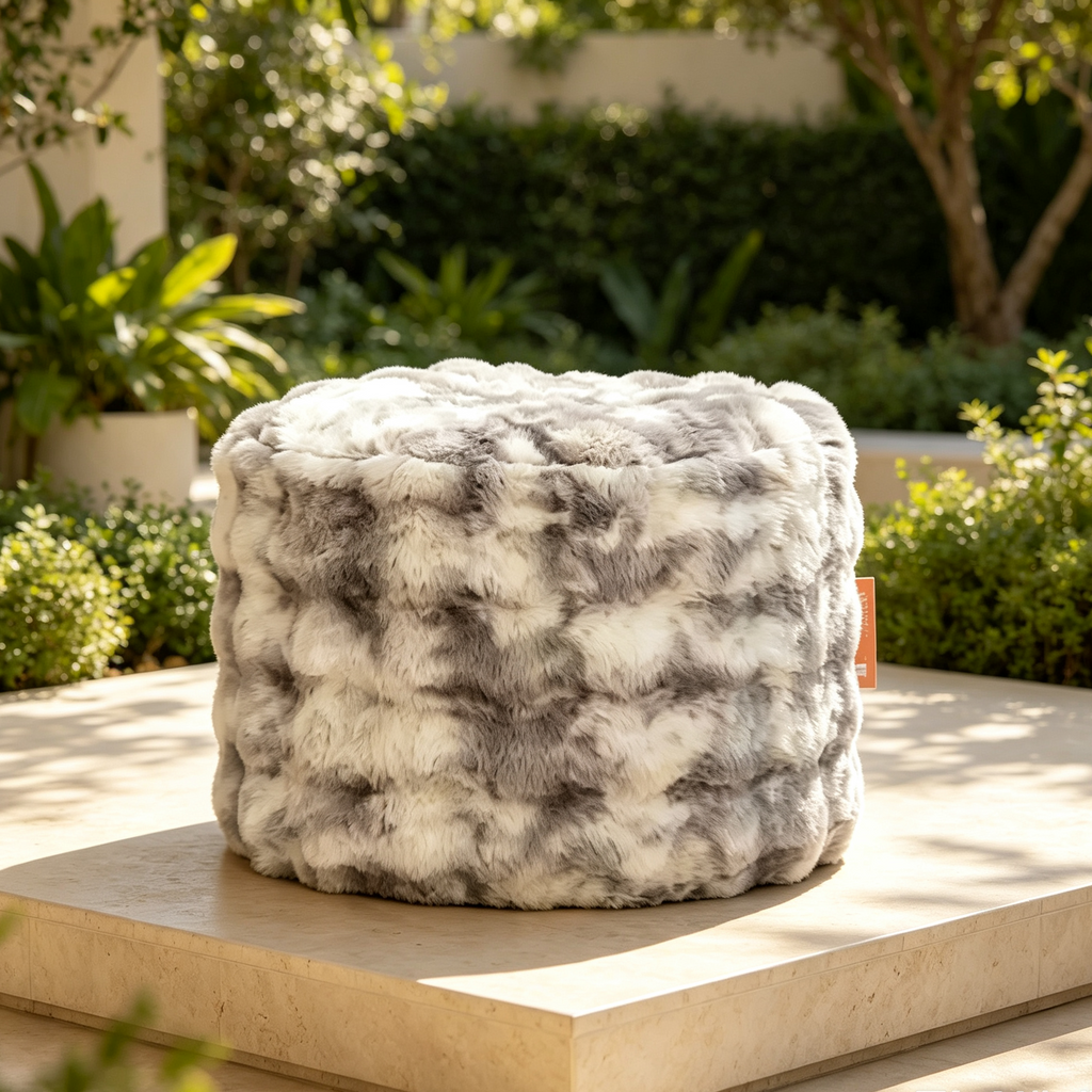 Pouf rond en fausse fourrure
