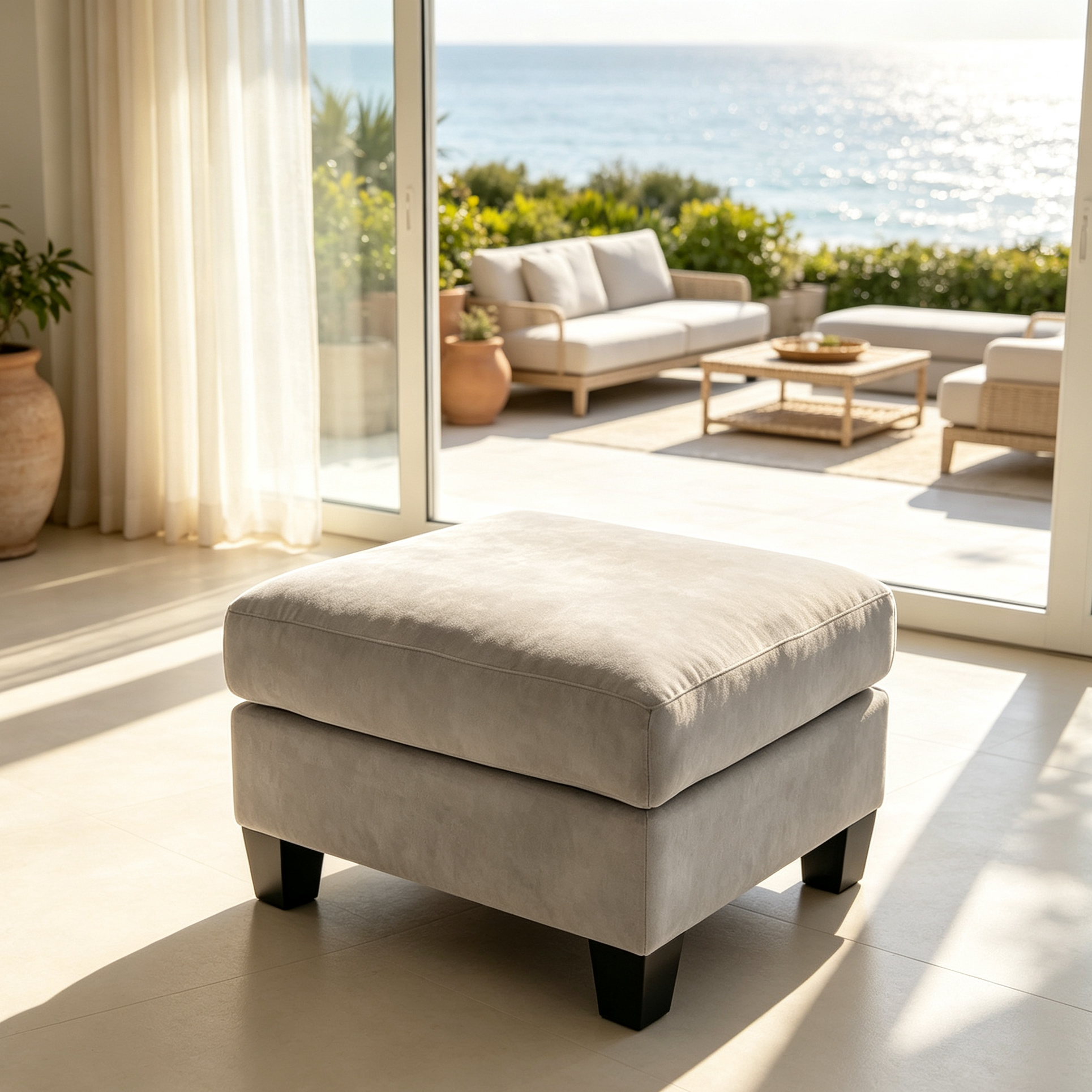 Pouf en polyester façon daim - Gris ombre