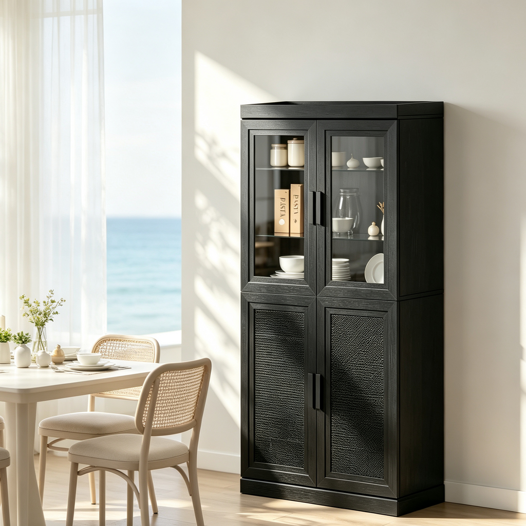 Armoire de cuisine en bois avec étagères réglables