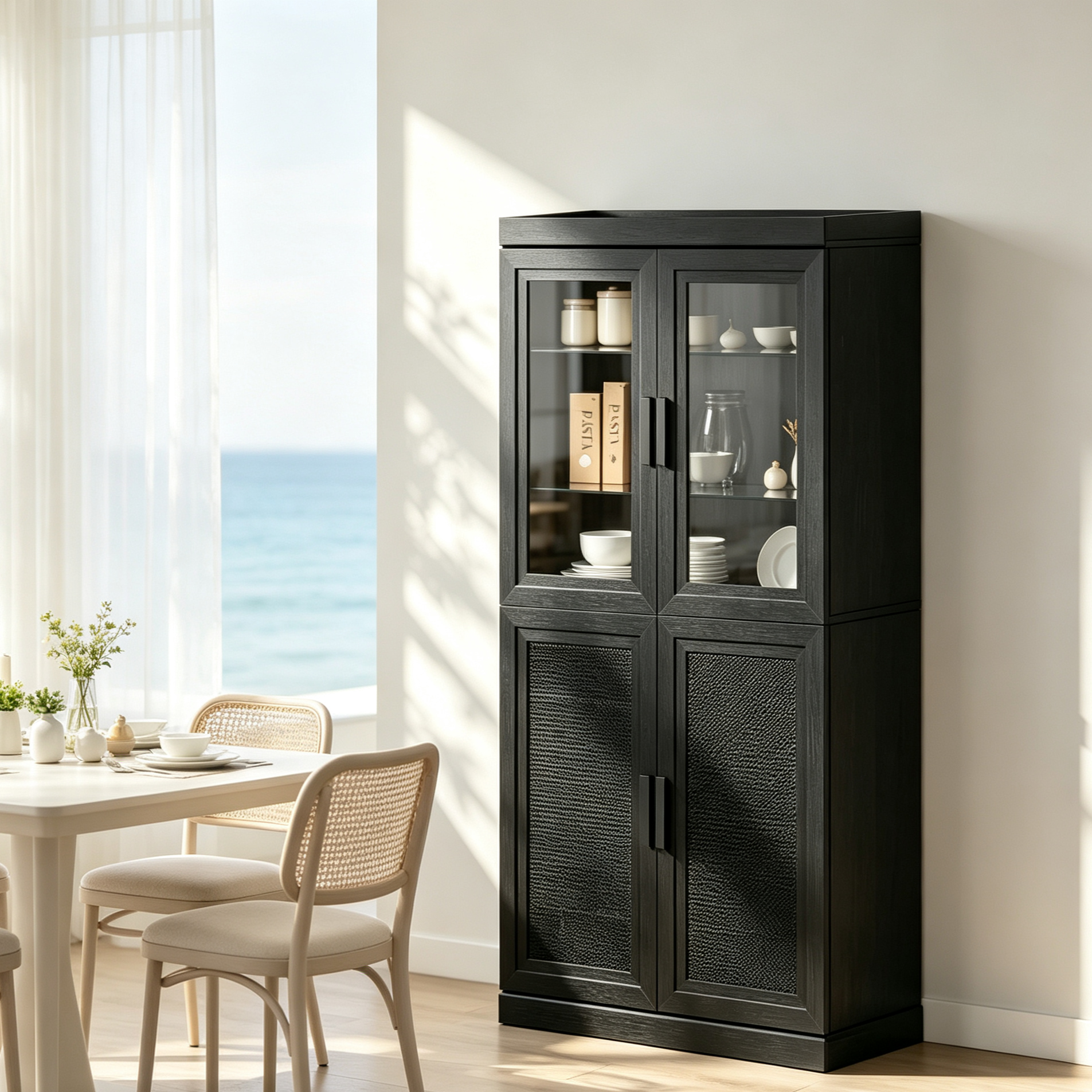 Armoire de cuisine en bois avec étagères réglables