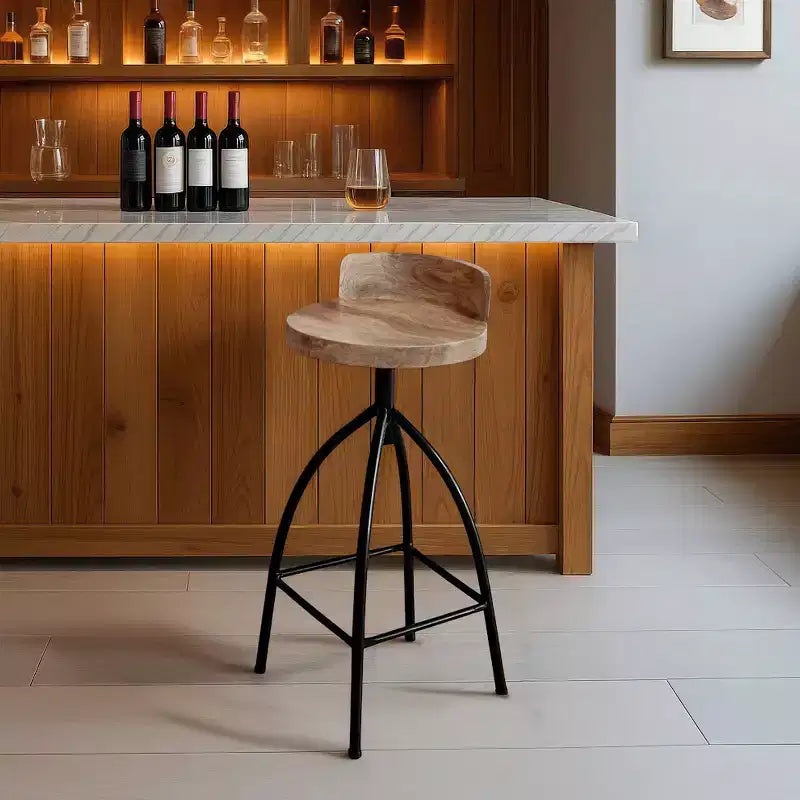Tabouret pivotant industriel réglable avec dossier 30-35" - Marron/Noir