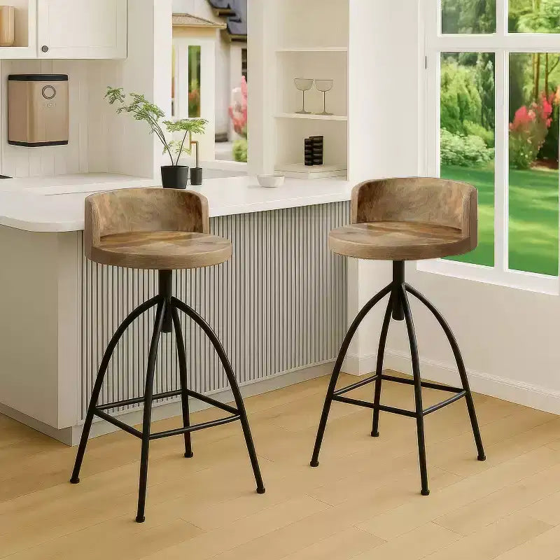 Tabouret pivotant industriel réglable avec dossier 30-35" - Marron/Noir