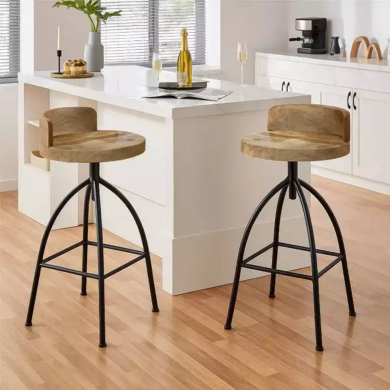 Tabouret pivotant industriel réglable avec dossier 30-35" - Marron/Noir
