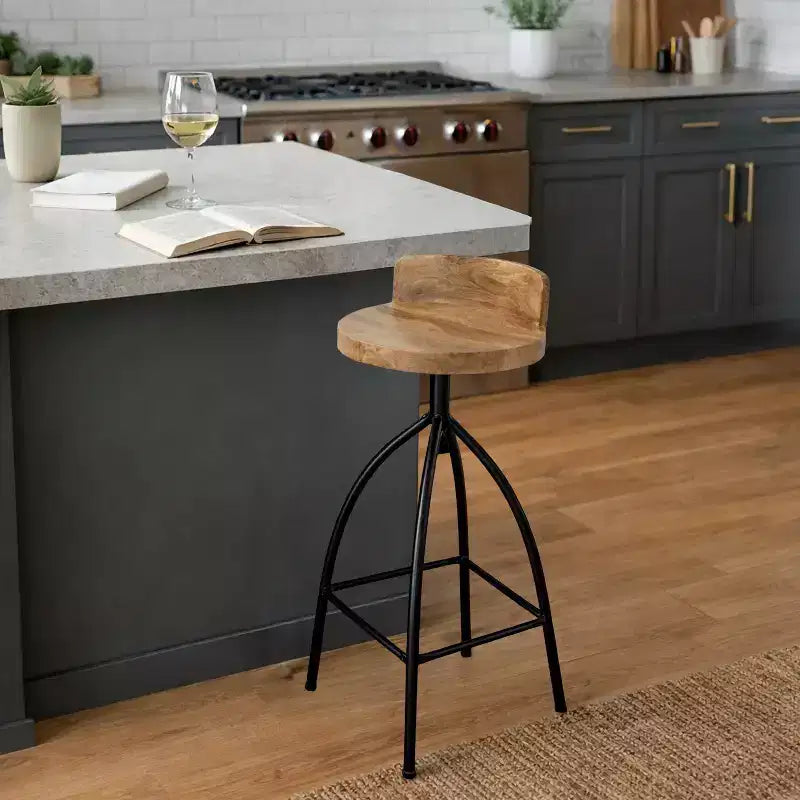 Tabouret pivotant industriel réglable avec dossier 30-35" - Marron/Noir